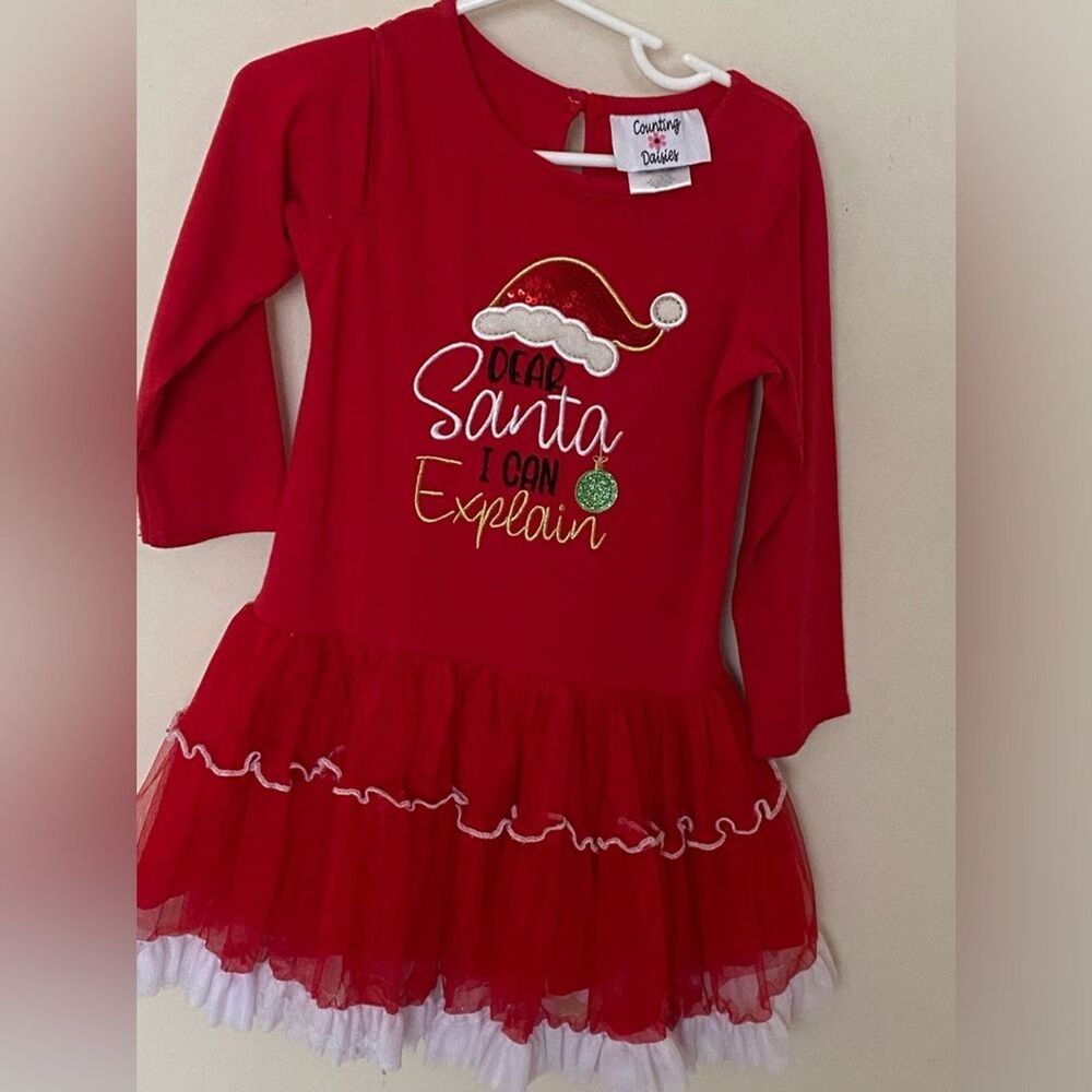 Nina Red Santa Tulle Toddler Christmas Dress sz 4T